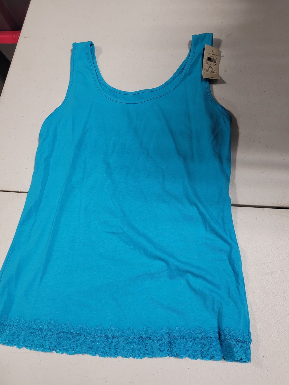 Ann Taylor Turquoise Lace-Hem Tank Top